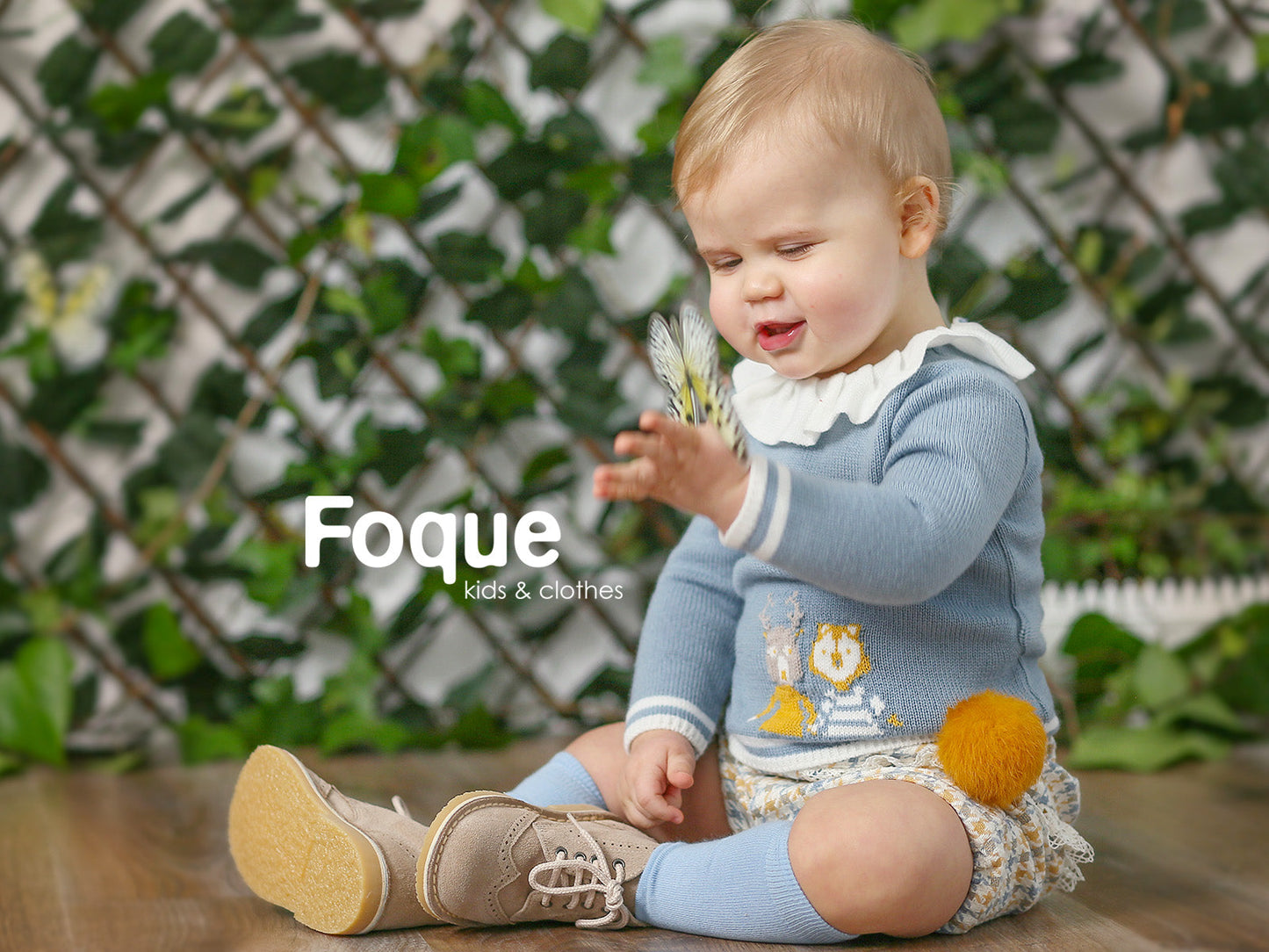 Foque Blue & Mustard Houndstooth Baby Girls Jam Pant Set