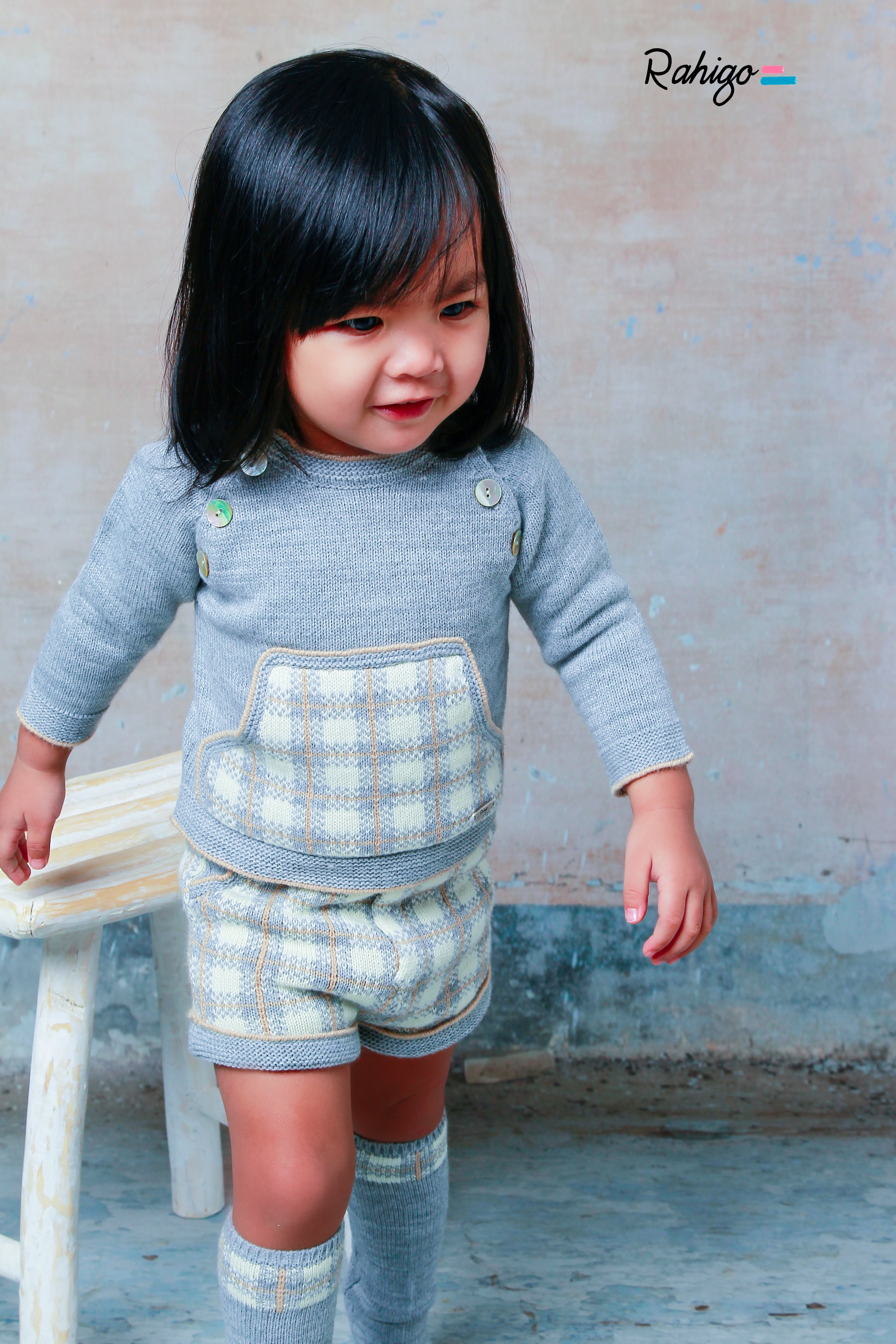 AW21 RAHIGO Grey & Camel Baby Boys Knitted Short Set - 21241