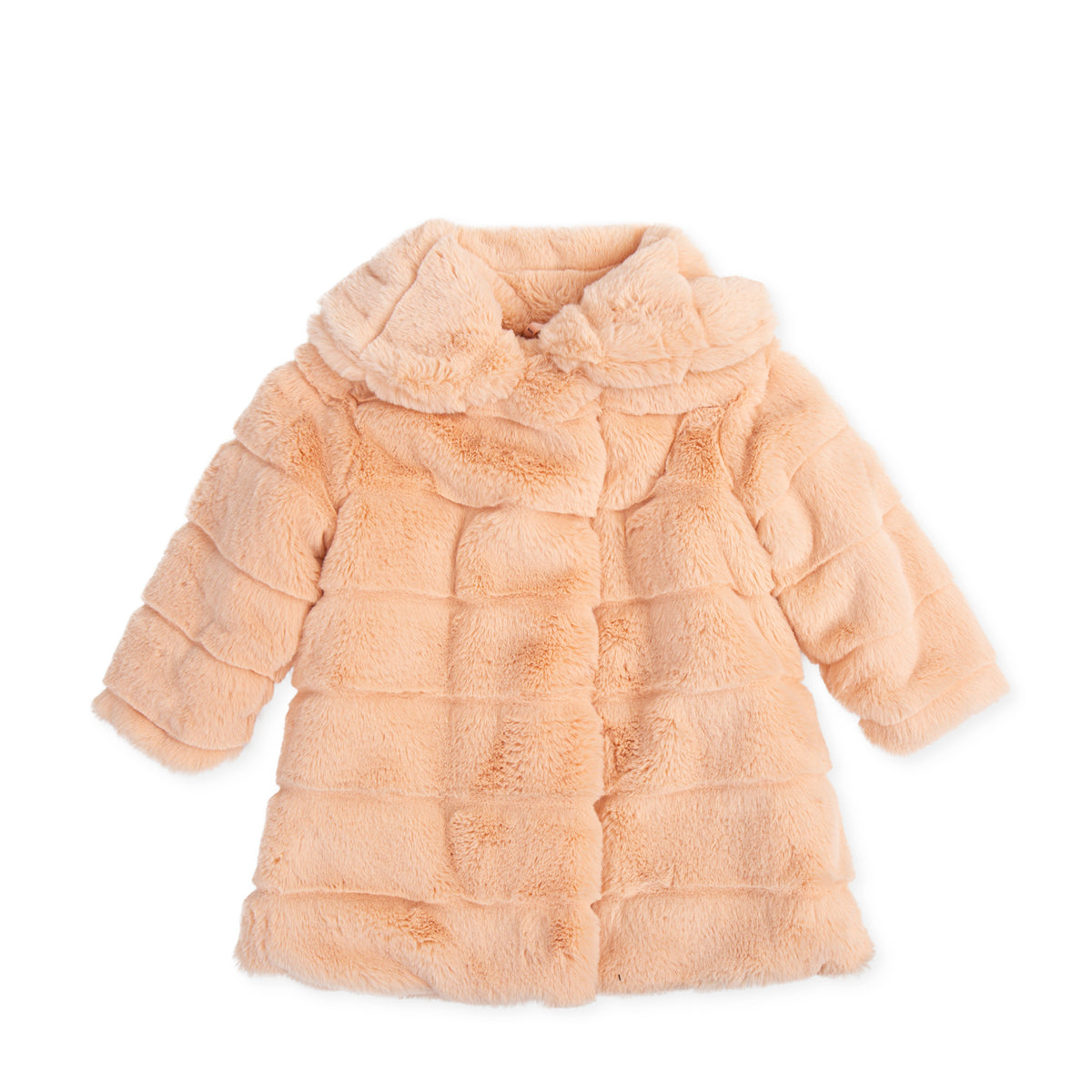 Tutto Piccolo Hada Girls Blush Pink Faux Fur Coat with Oversized Collar - front view.