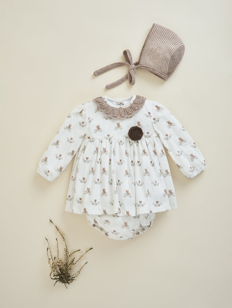 AW22 FOQUE Teddy Bear Baby Girls Dress & Knickers - 5534