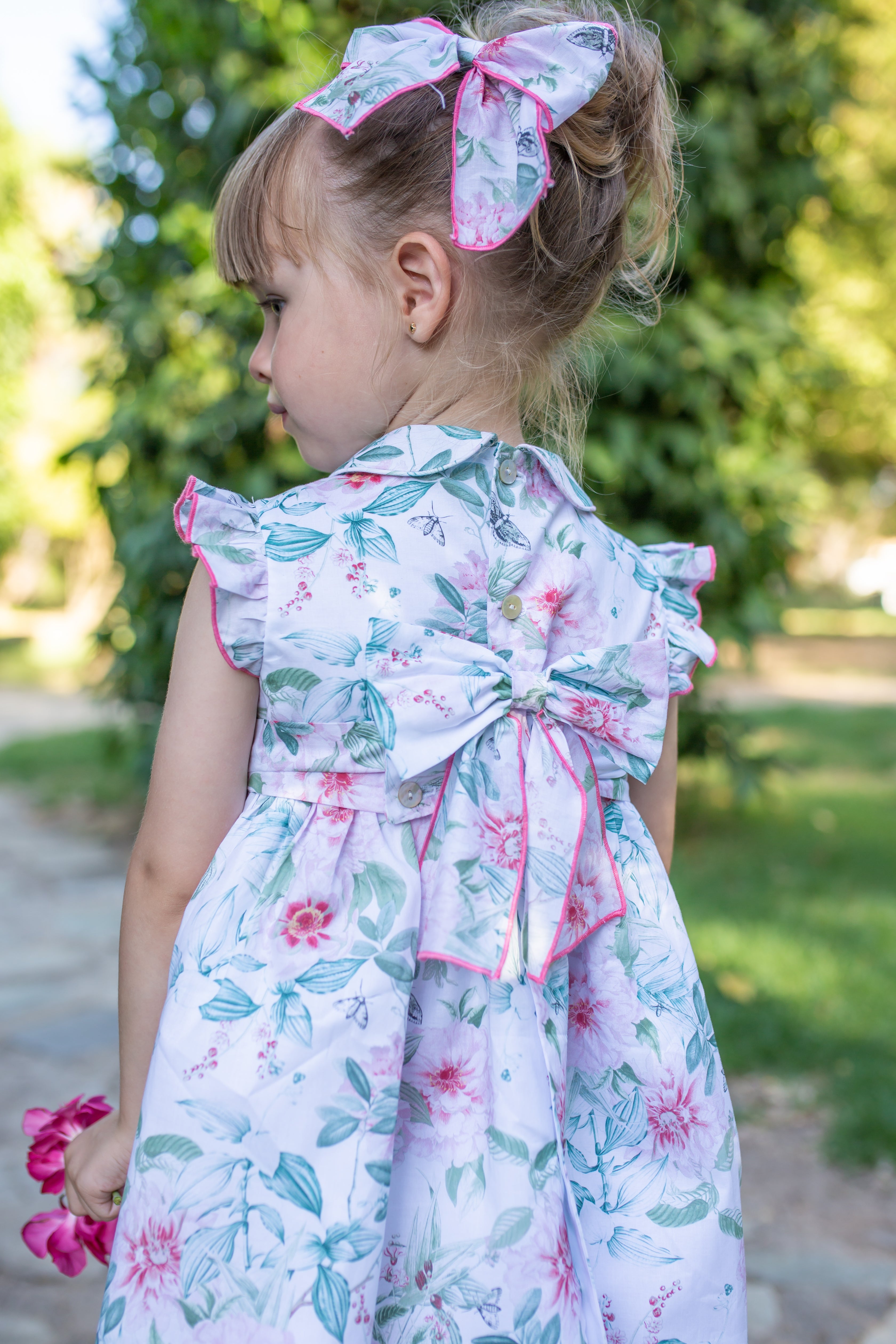 SS23 NAXOS Hibisco Baby Girls Pink & Green Floral Smocked Dress - 7135