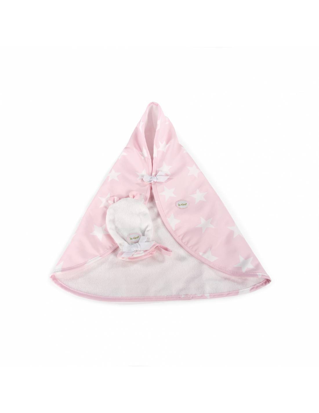 La Nina Carlota Pink & White Dolls Bath Towel & Mitt