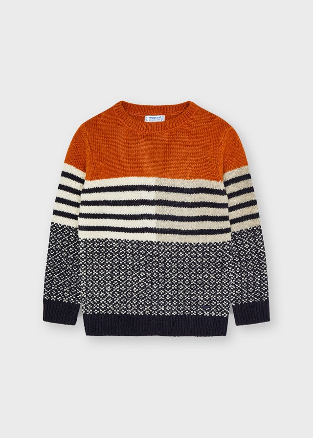 Mayoral boys rust, cream and navy colour block jumper 4358 - front view