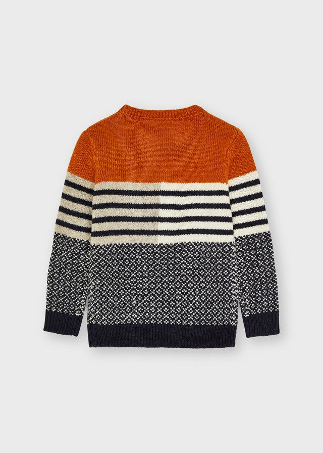 Mayoral boys rust, cream and navy colour block jumper 4358 - back view