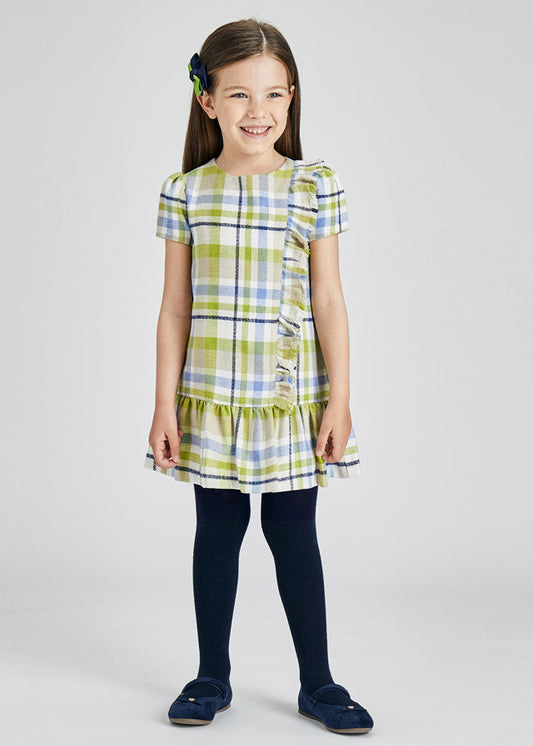 AW21 MAYORAL Girls Olive Plaid Check Dress - 4934