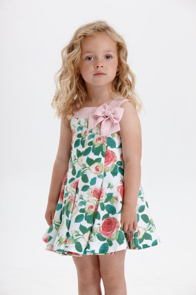 Pan Con Chocolate Girls Pink & Green Floral Dress