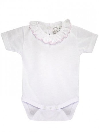 RAPIFE White Short Sleeve Vest with Pink Embroidered Collar - 877