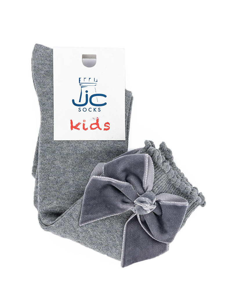 JC CASTELLA Girls Grey Velvet Bow Socks - 57600