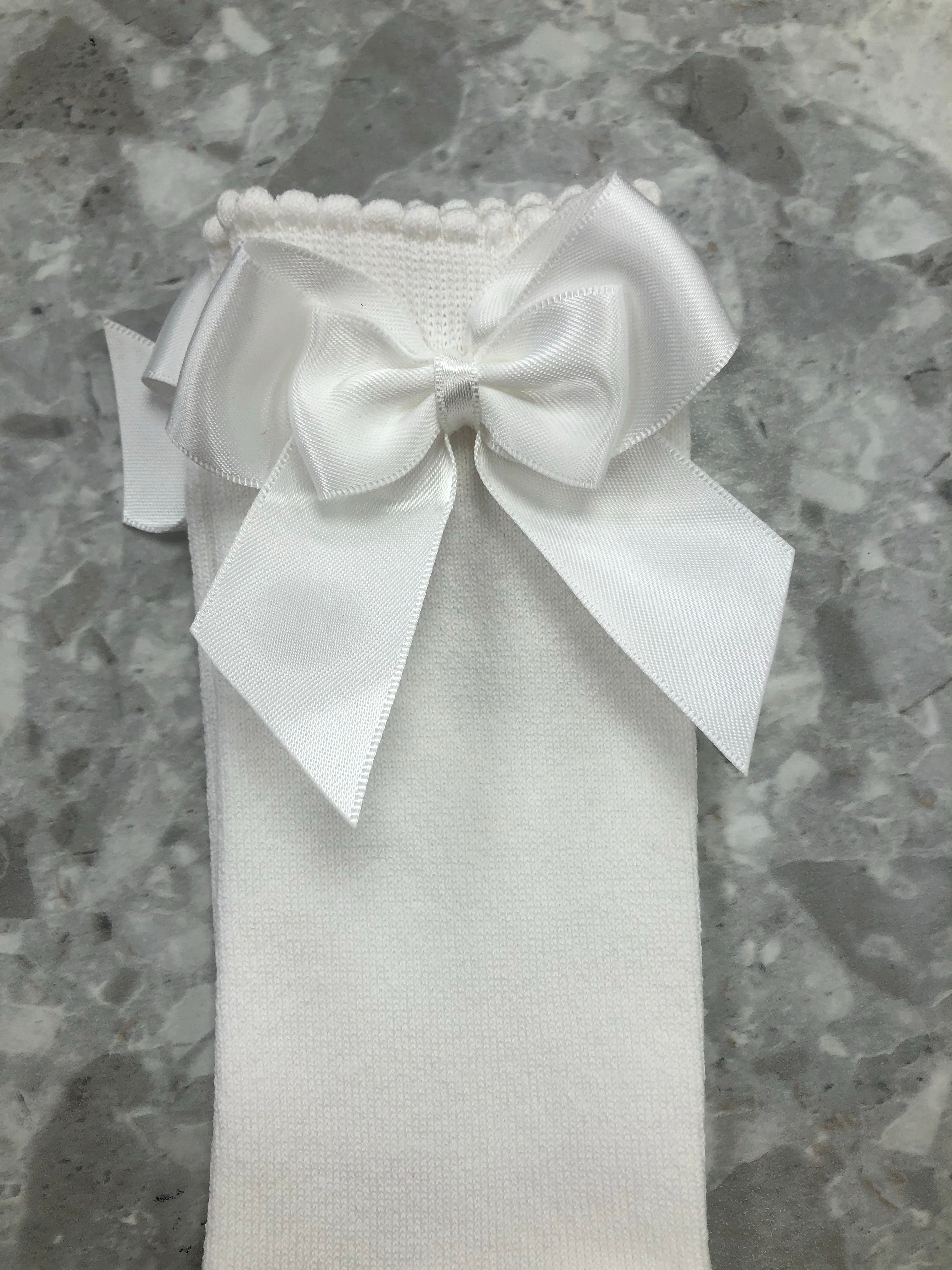 JC CASTELLA Satin Double Bow Socks - White