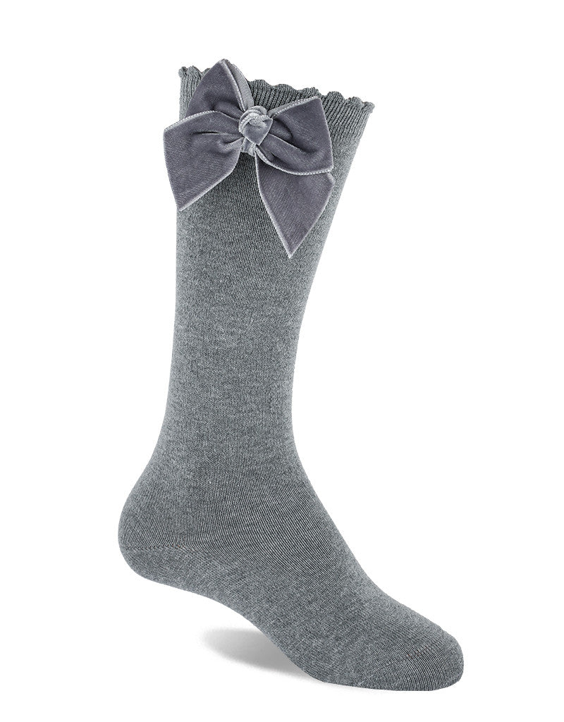 JC CASTELLA Girls Grey Velvet Bow Socks - 57600
