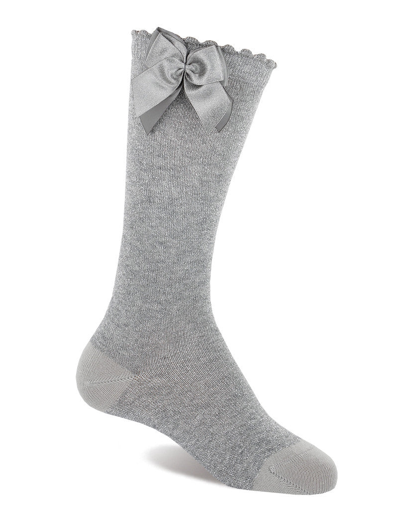 JC CASTELLA Girls Silver Metallic Bow Socks - 57100