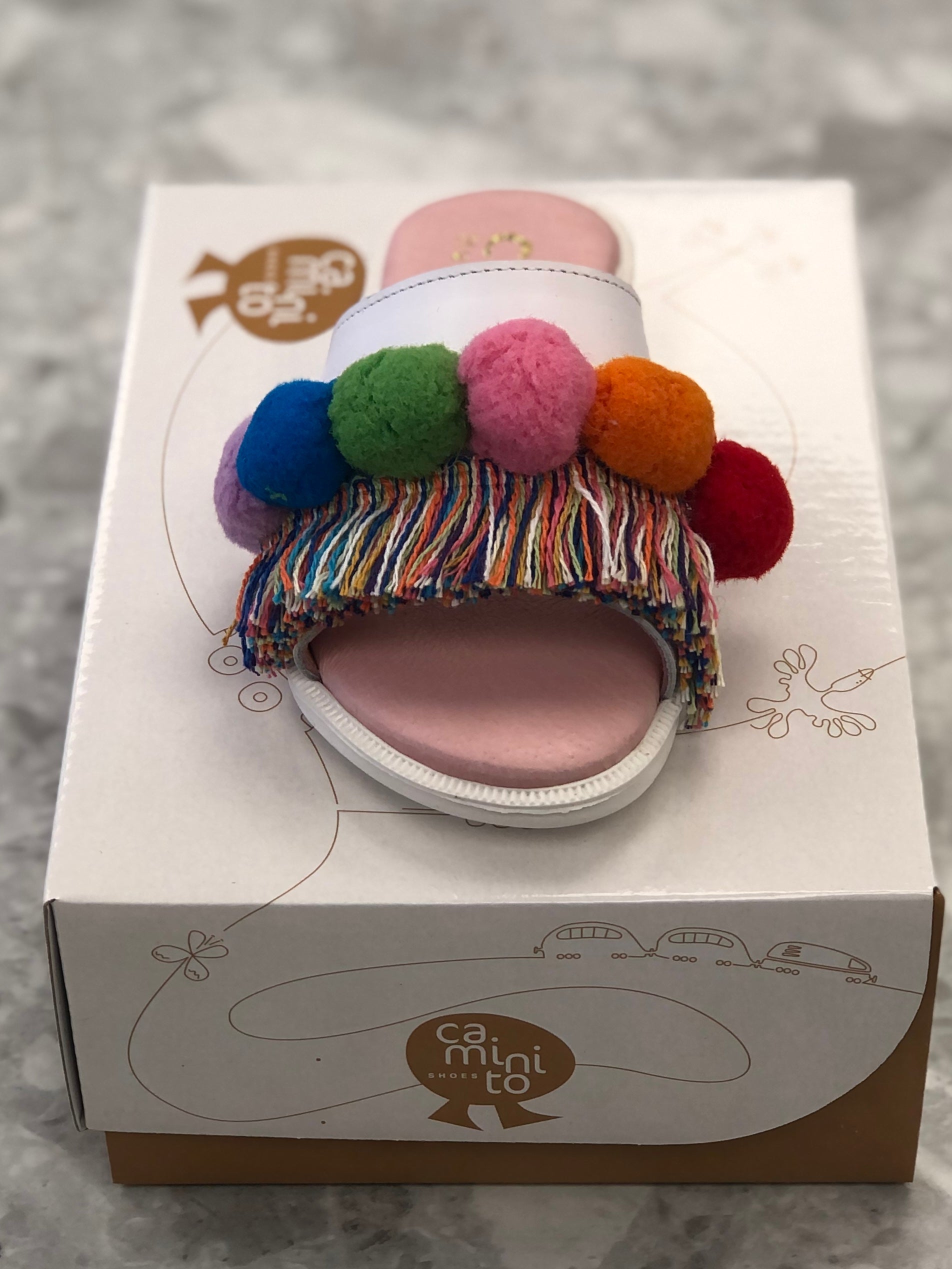 SS22 CAMINITIO MultiColour Pom Pom Slider Sandal