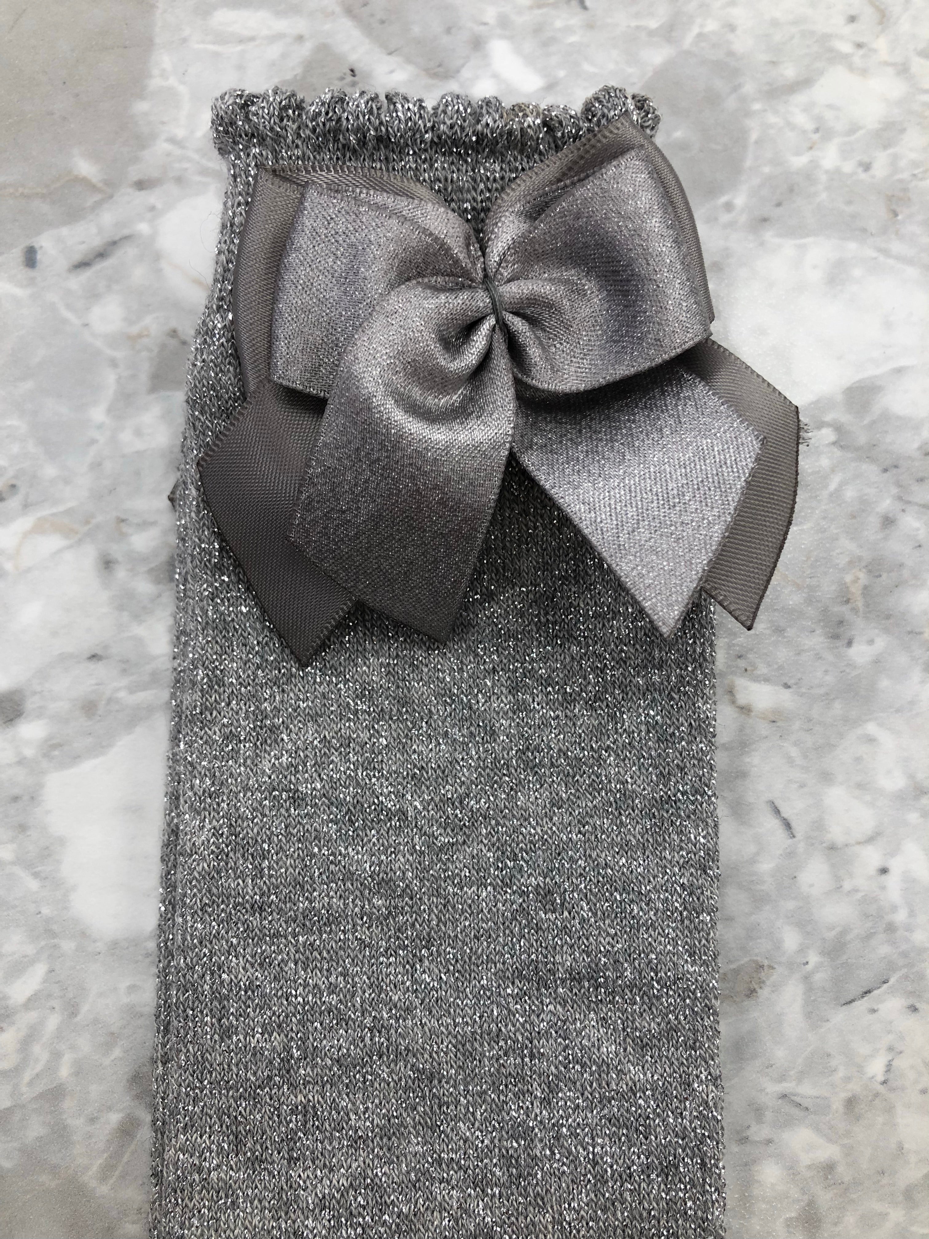 JC CASTELLA Metallic Bow Socks - Silver
