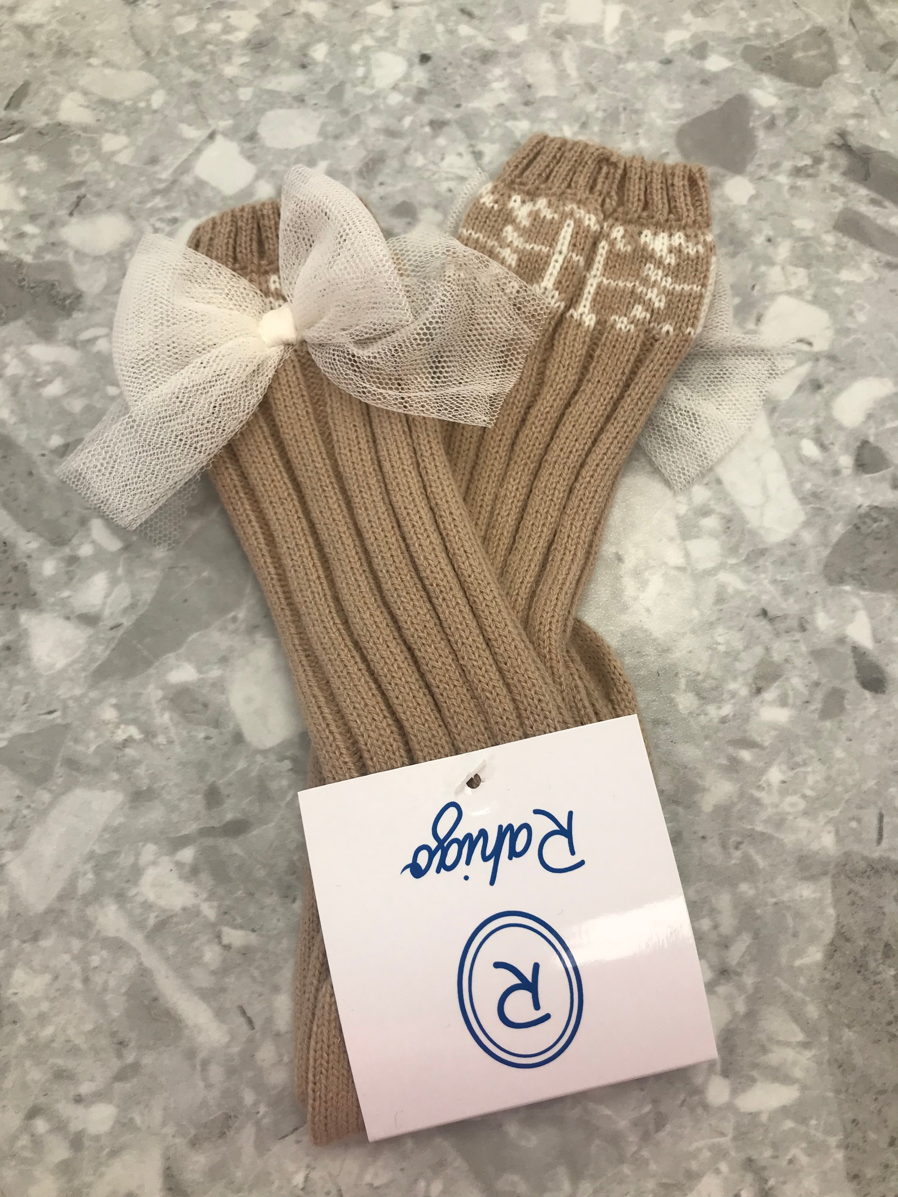 AW22 RAHIGO Camel & Cream Girls Bow Socks - 22248
