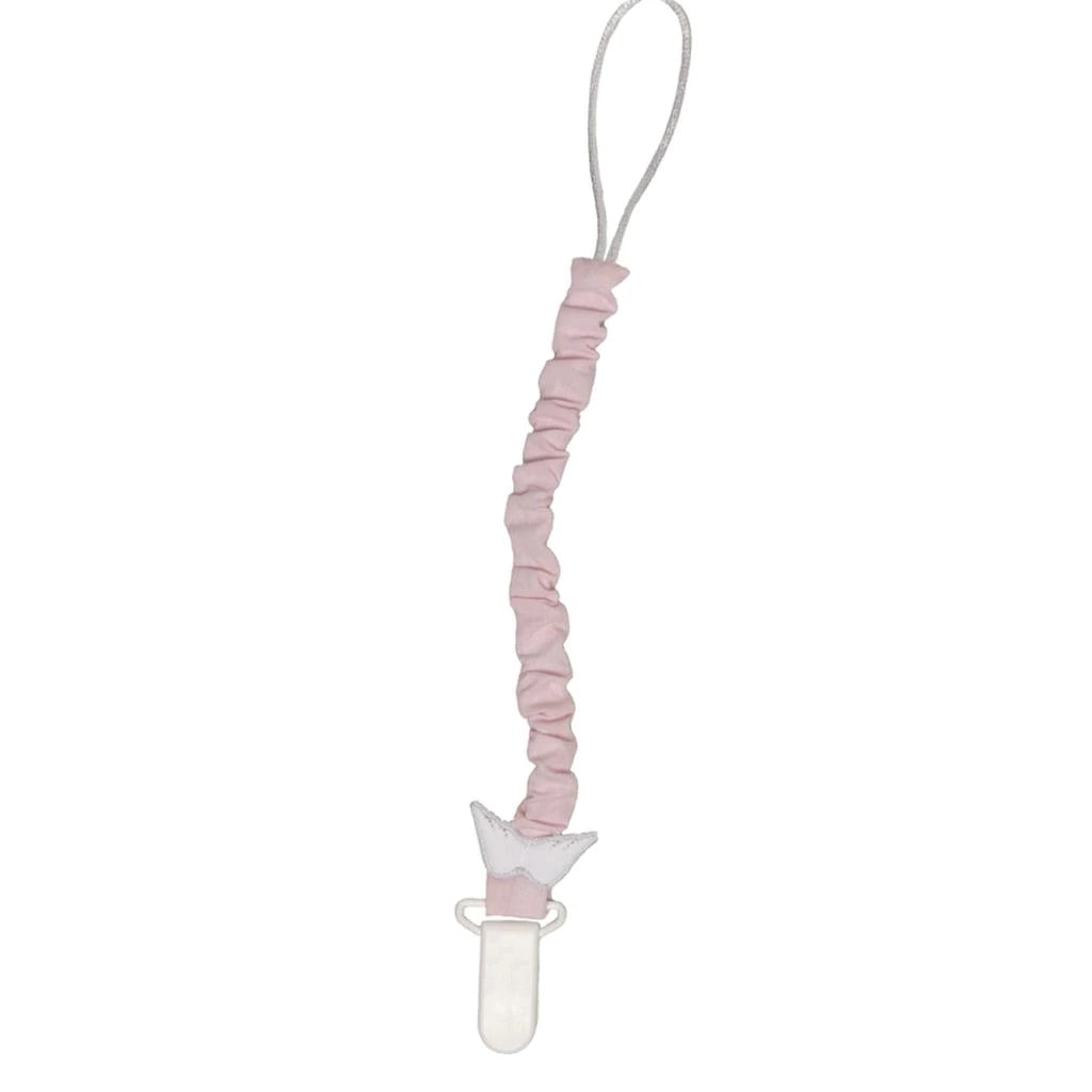 Baby Gi pink Pima cotton dummy clip with signature angel wings, made in Portugal.