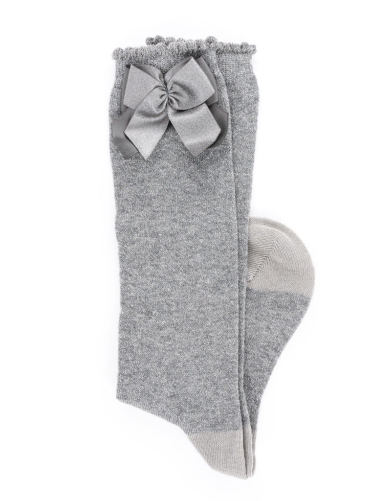 JC CASTELLA Girls Silver Metallic Bow Socks - 57100