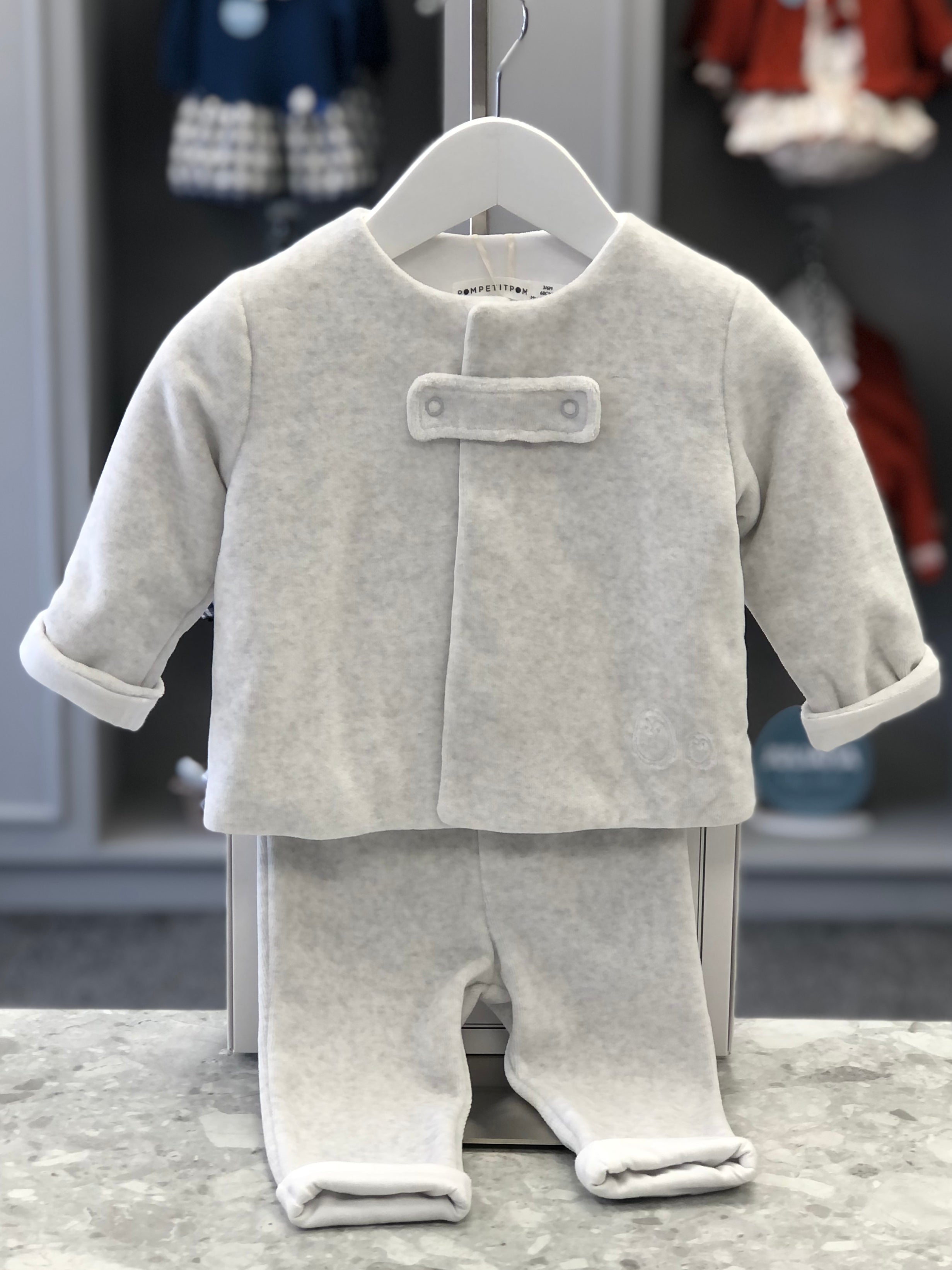 POM PETIT POM Grey Baby Boys Jacket & Trousers
