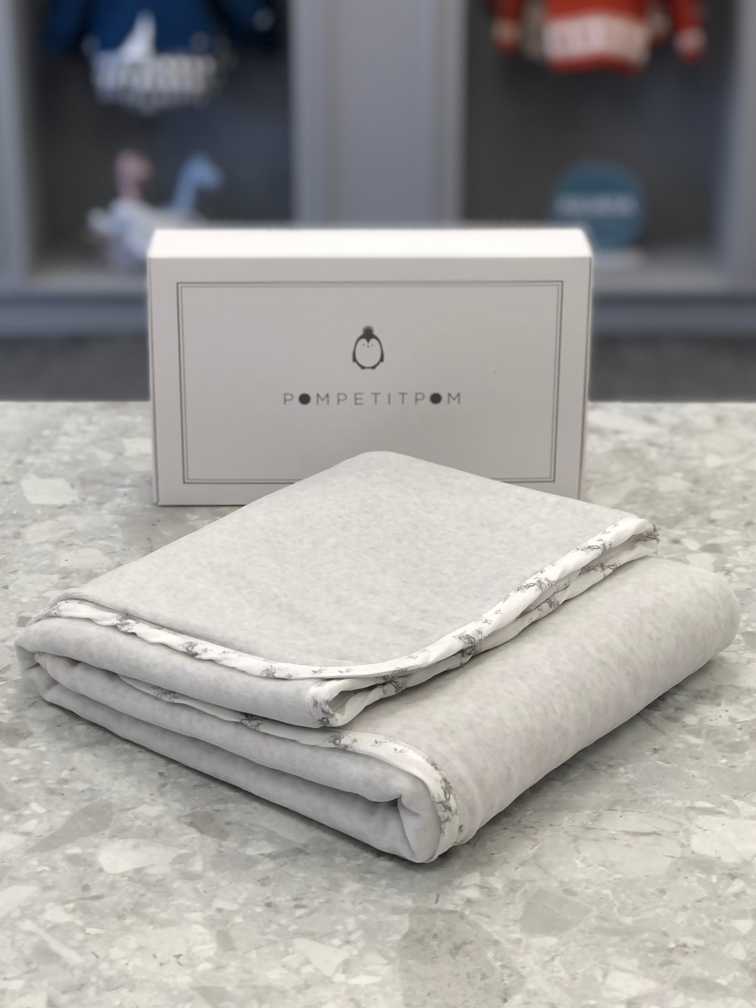 POM PETIT POM Grey & White Reversible Unisex Baby Blanket