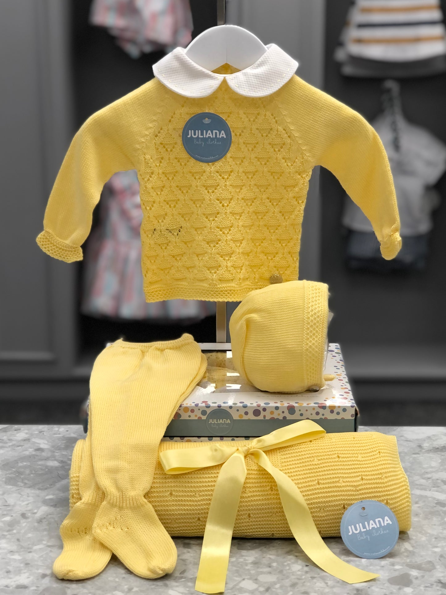 JULIANA LAYETTE Yellow Three Piece Knitted Set - NON RETURNABLE