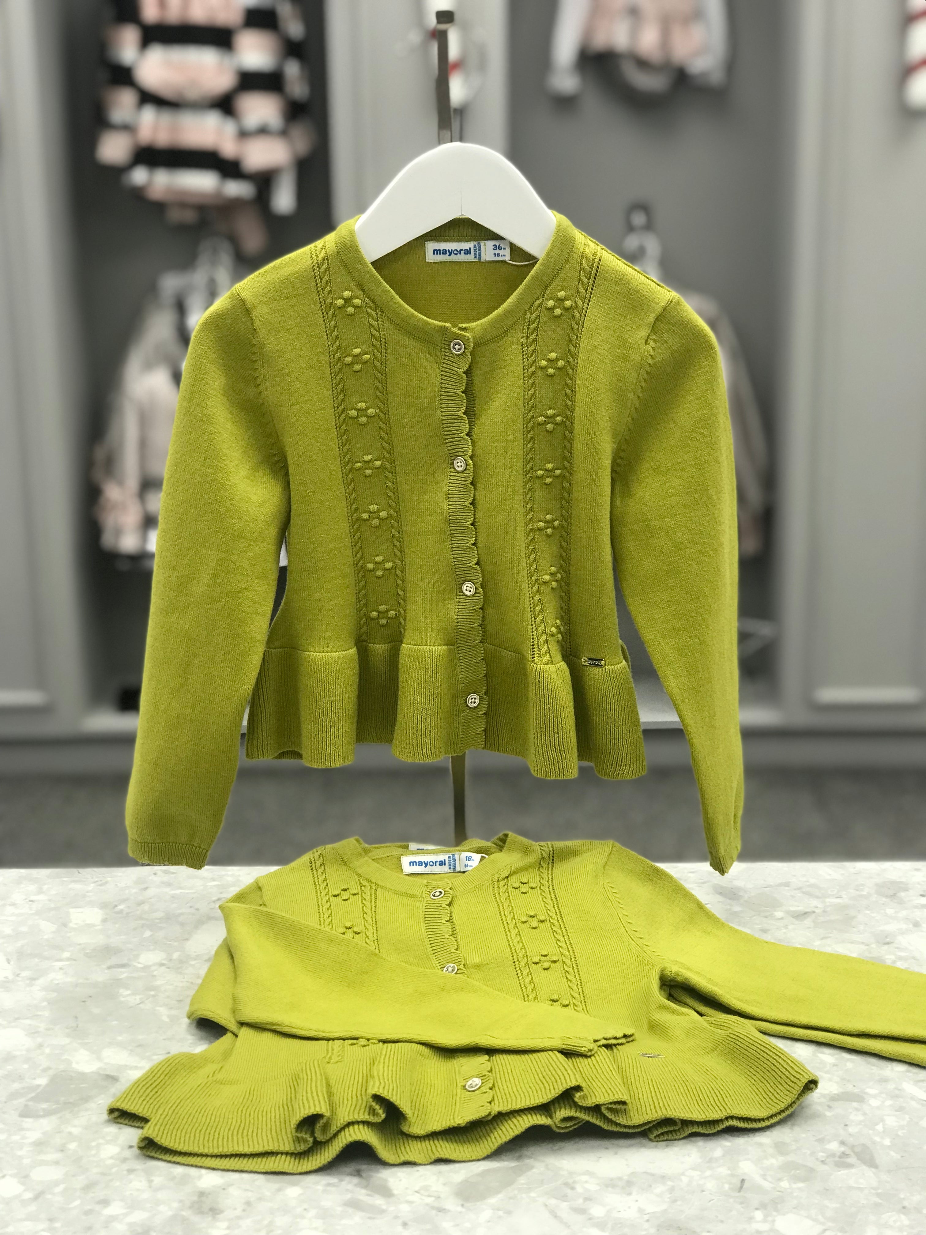 MAYORAL Mini Girls Olive Knitted Peplum Cardigan - 2387