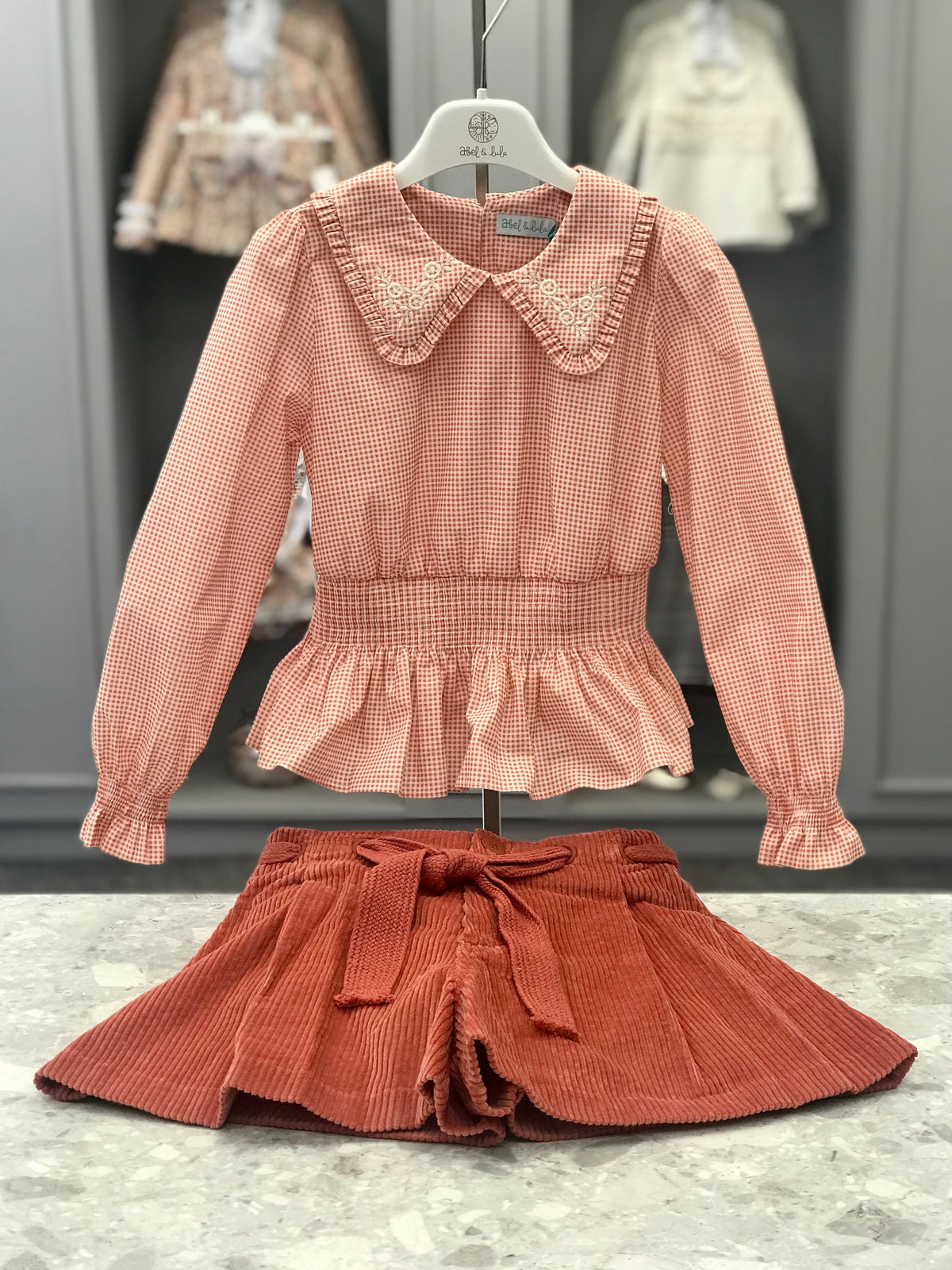 Abel & Lula Terracotta Girls Gingham Short Set