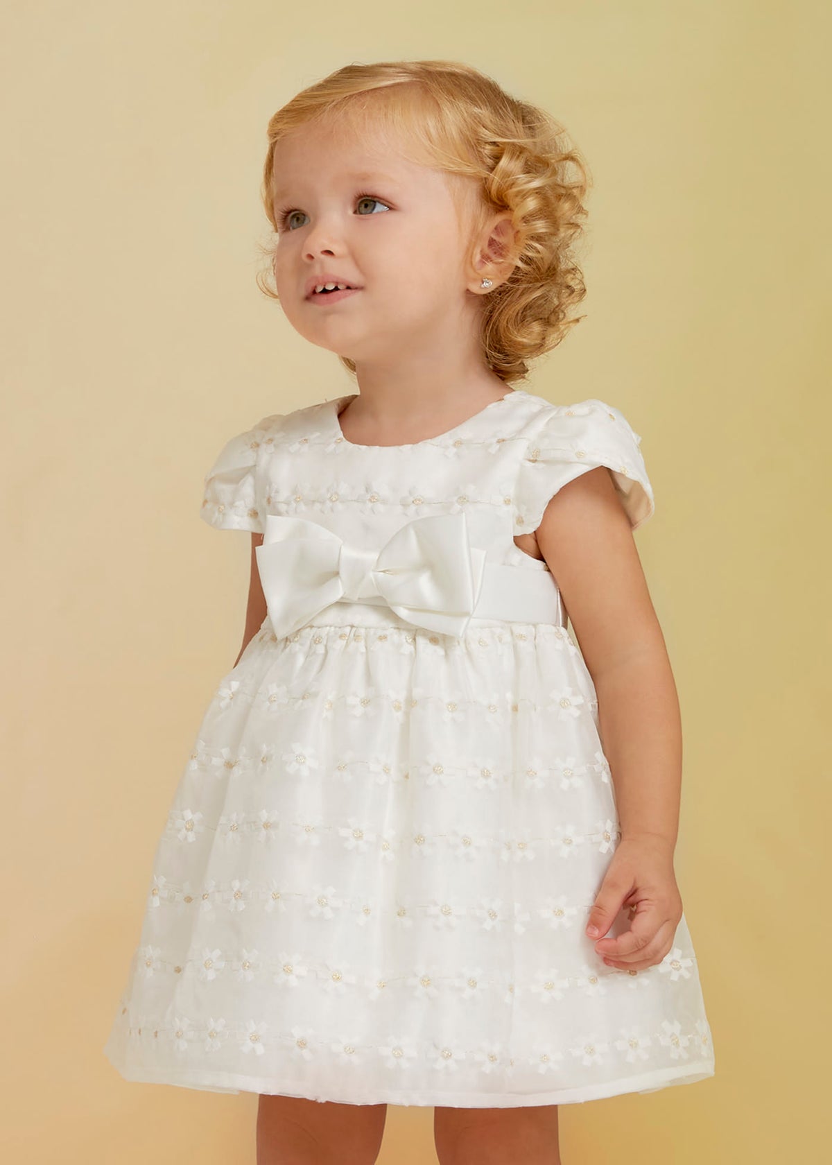 Abel & Lula ivory and gold embroidered girls dress - 5016