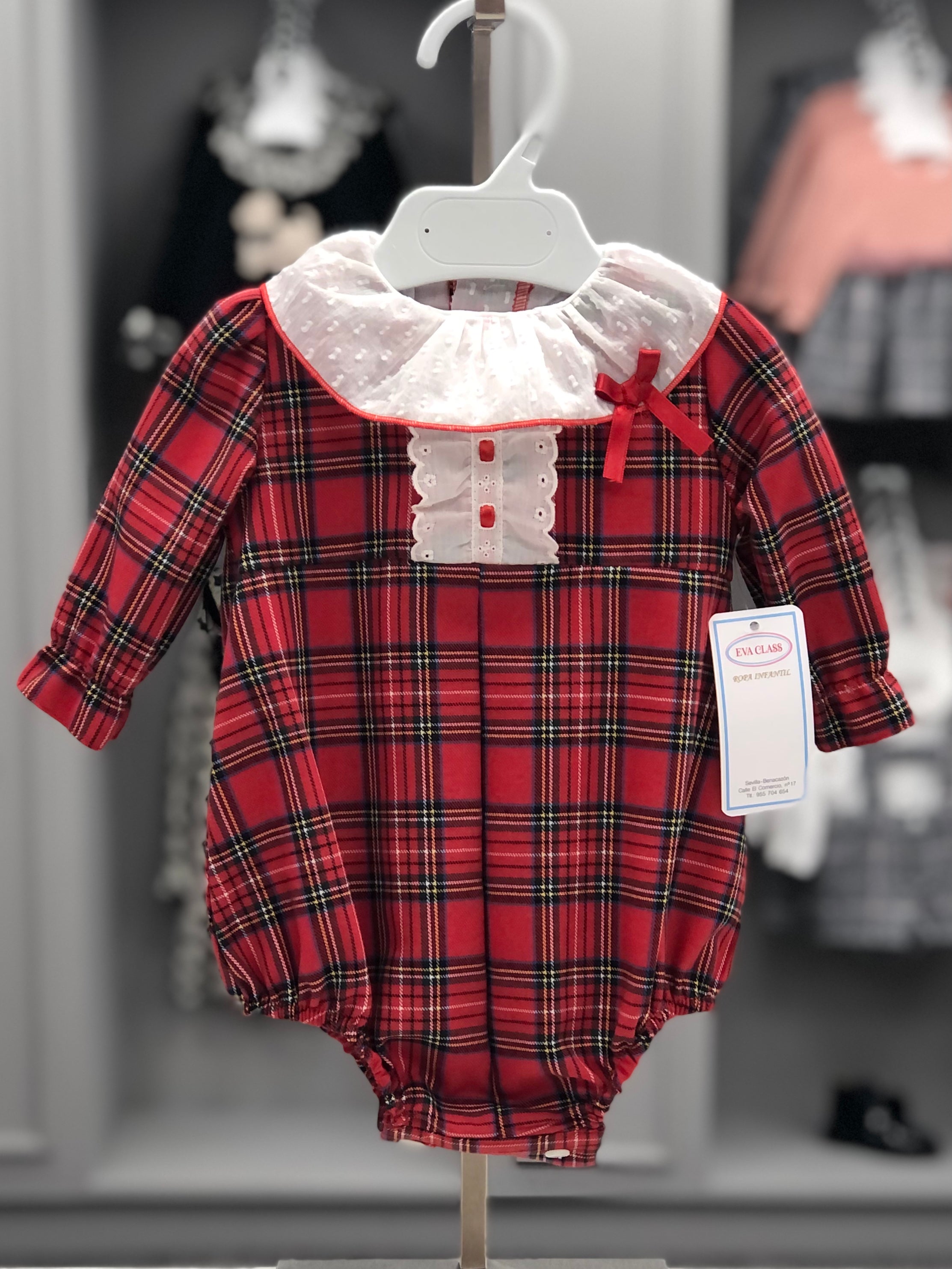 EVA CLASS Natividad Girls Red Tartan Romper - CLEARANCE SALE