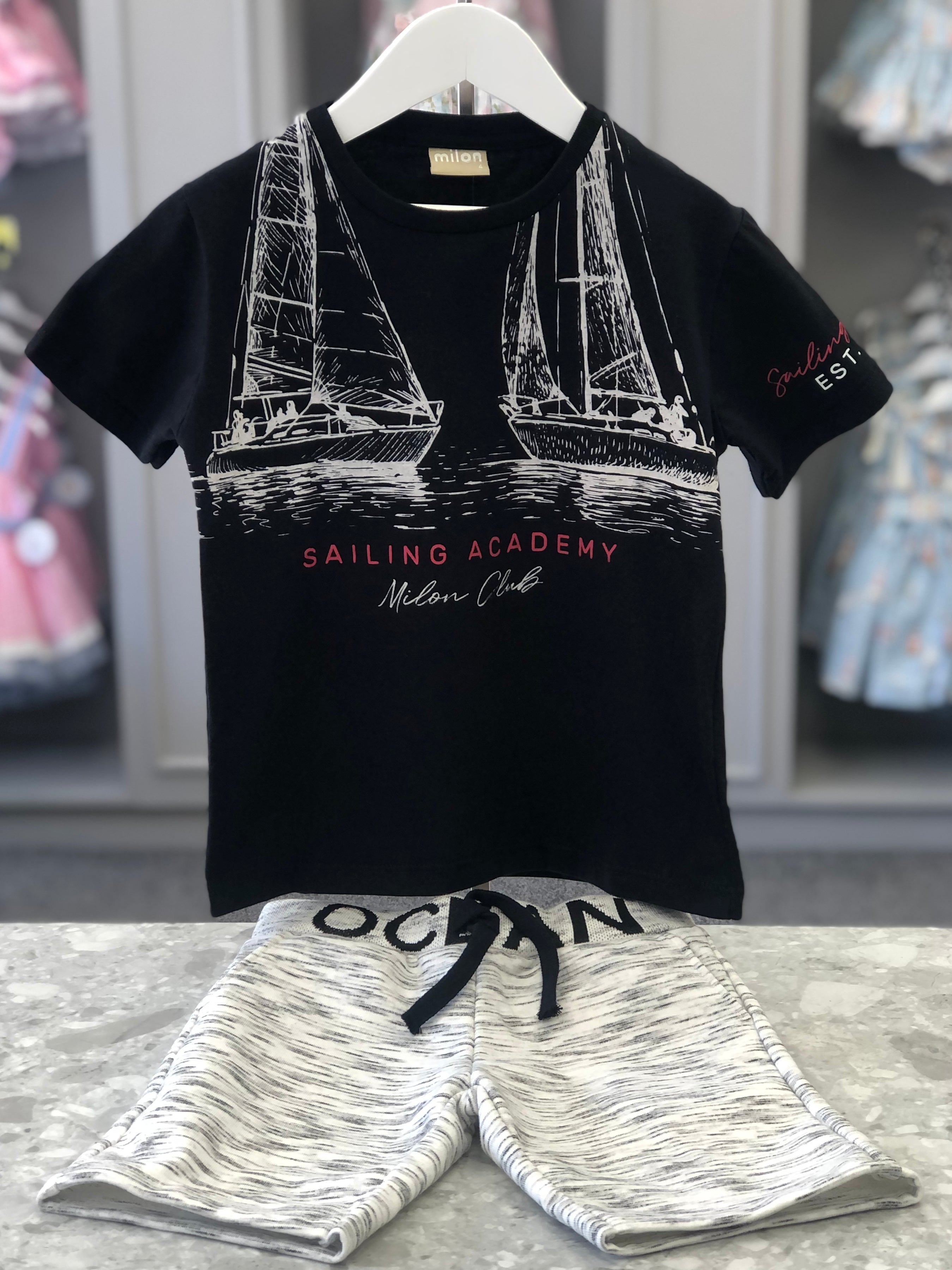 SS22 MILON Boys Sailing Academy Black & Grey Short Set