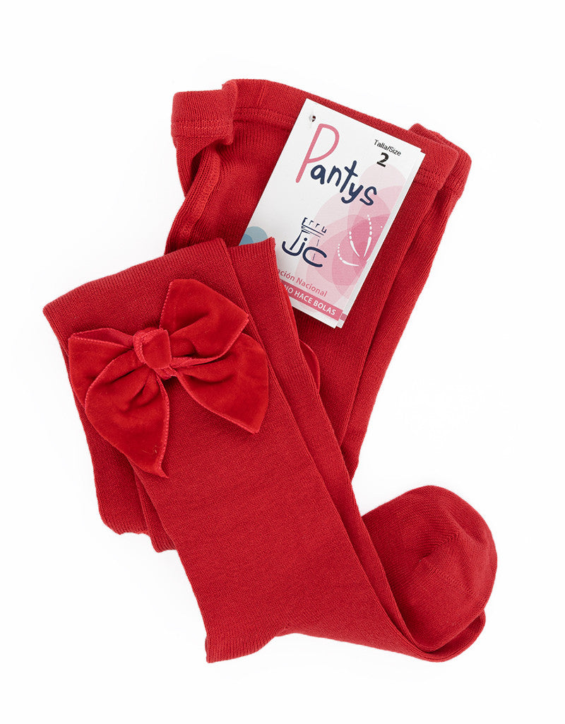 JC CASTELLA Girls Red Velvet Bow Tights - 47400