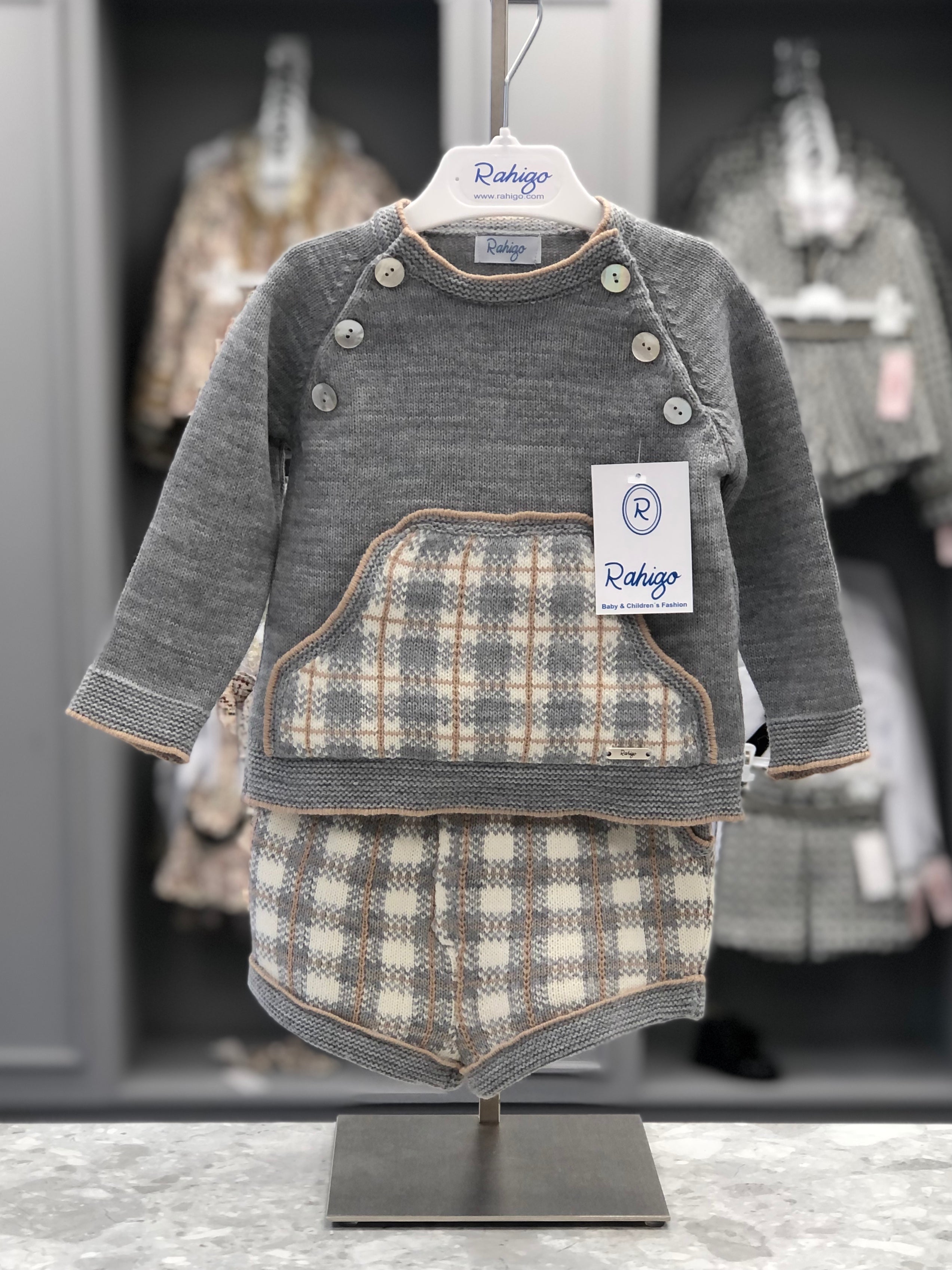 RAHIGO Grey & Camel Baby Boys Knitted Short Set - 21241