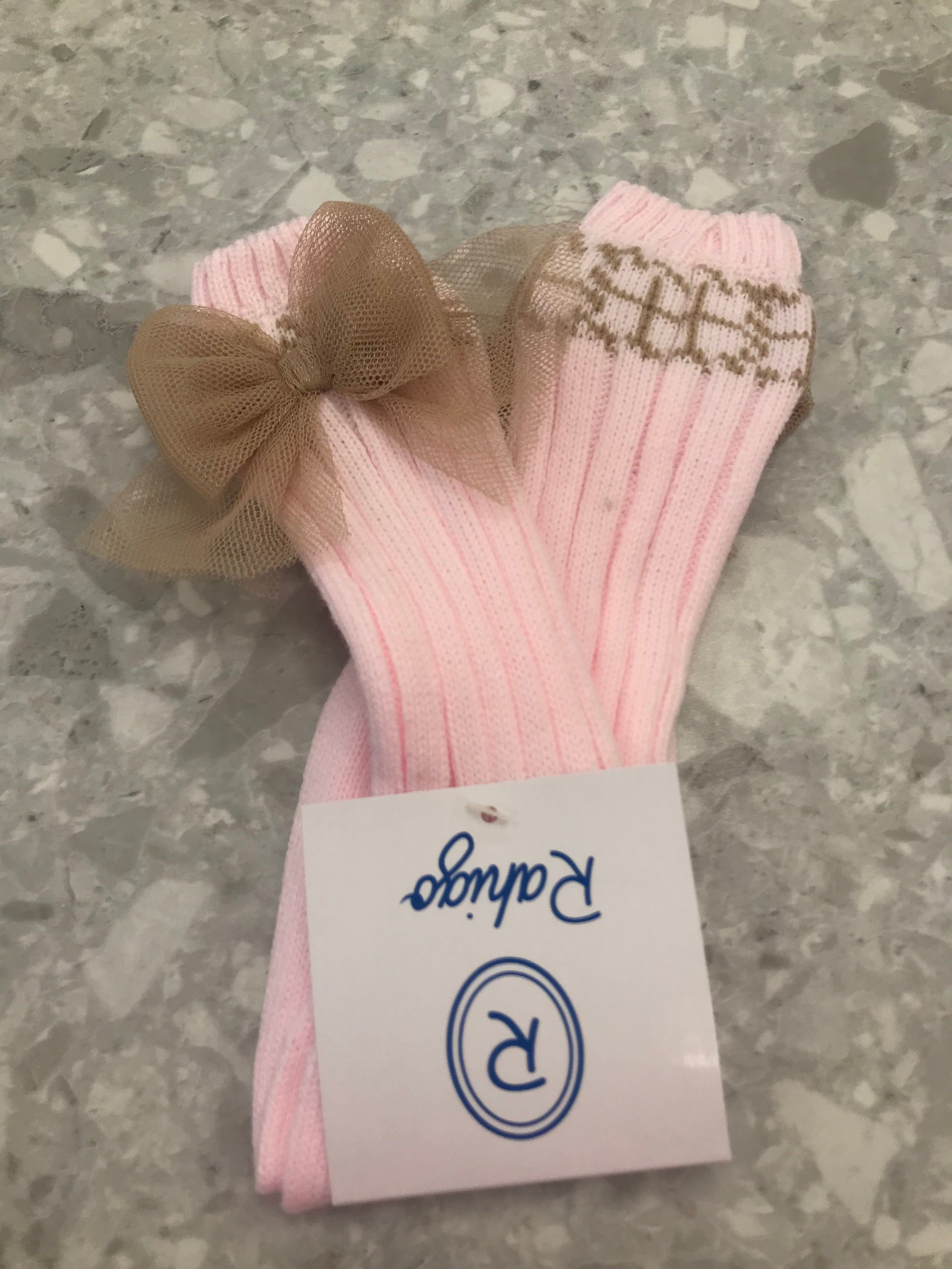 AW22 RAHIGO Camel & Pink Girls Bow Socks - 22248