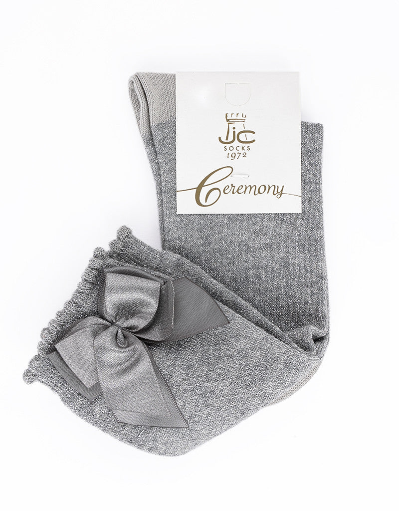JC CASTELLA Girls Silver Metallic Bow Socks - 57100
