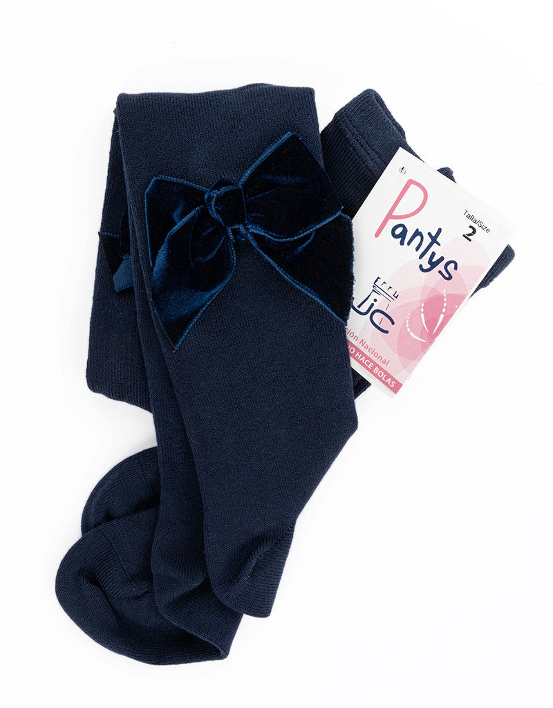 JC CASTELLA Girls Navy Velvet Bow Tights - 47400