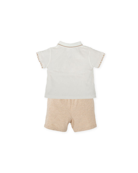 TUTTO PICCOLO SS25 Atenas Boys Beige & White Short Set