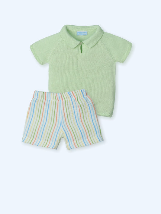 Mac Ilusión Lima Musel Boys Green Stripe Shorts Set - 0020