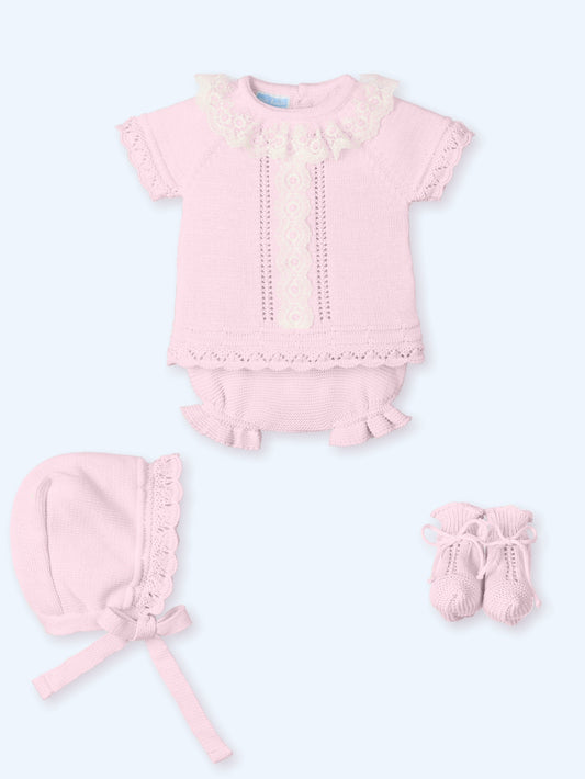 Mac Ilusión Miami Tulle Girls Pink Four Piece Knitted Set - 0025