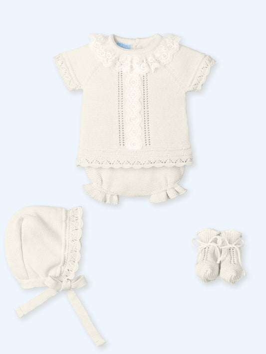 Mac Ilusión Miami Tulle Girls Cream Four Piece Knitted Set - 0025