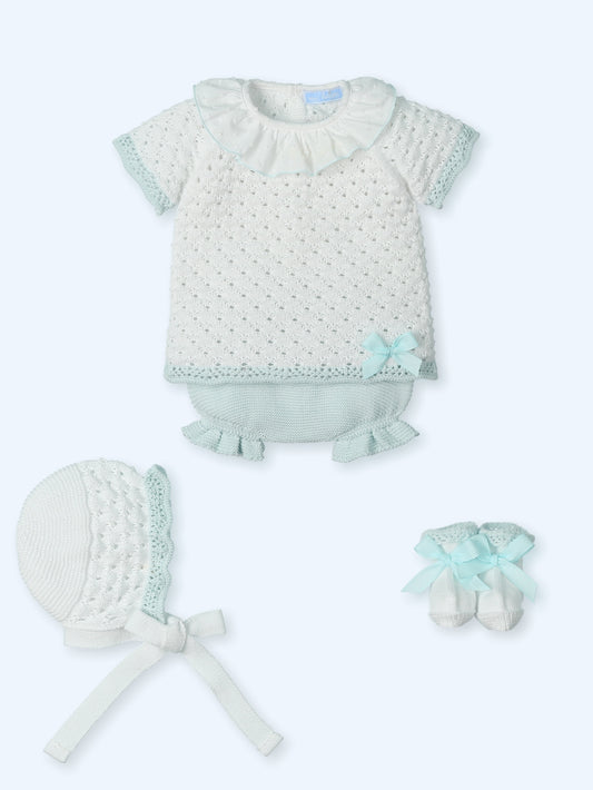 Mac Ilusión Mykonos Girls White & Mint Green Four Piece Knitted Set - 0028