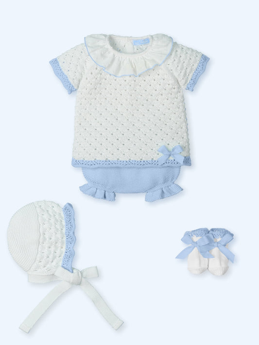 Mac Ilusión Mykonos Girls White & Afazata Blue Four Piece Knitted Set - 0028