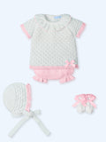 MAC ILUSION Mykonos Girls White & Strawberry Pink Four Piece Knitted Set - 0028