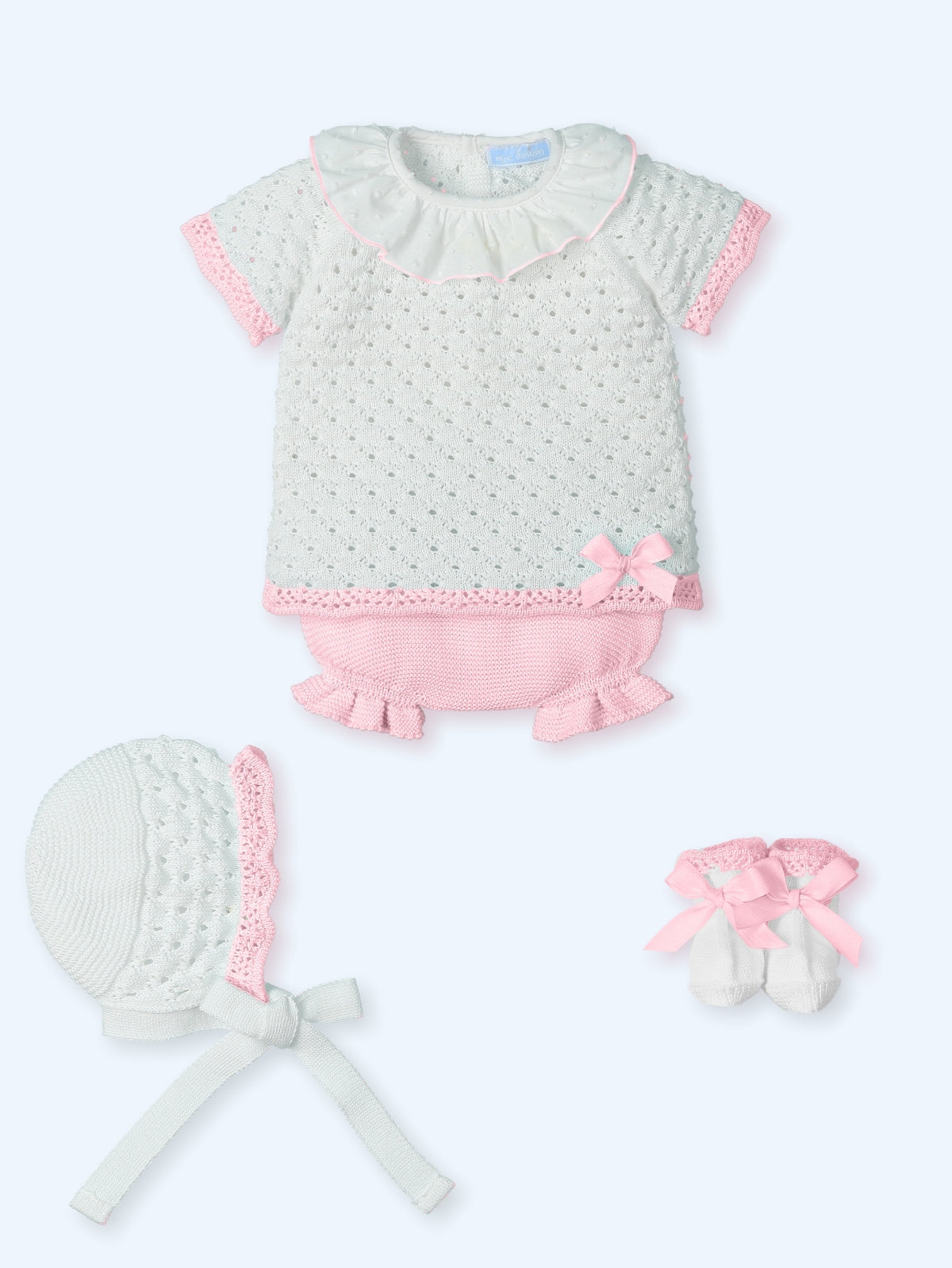 Mac Ilusión Mykonos Girls White & Strawberry Pink Four Piece Knitted Set - 0028