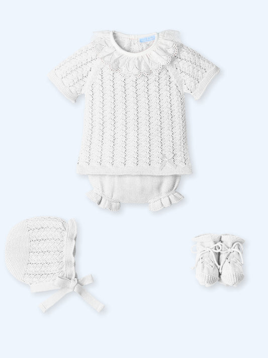 Mac Ilusión Floral Rustik Girls White Four Piece Knitted Set - 0035