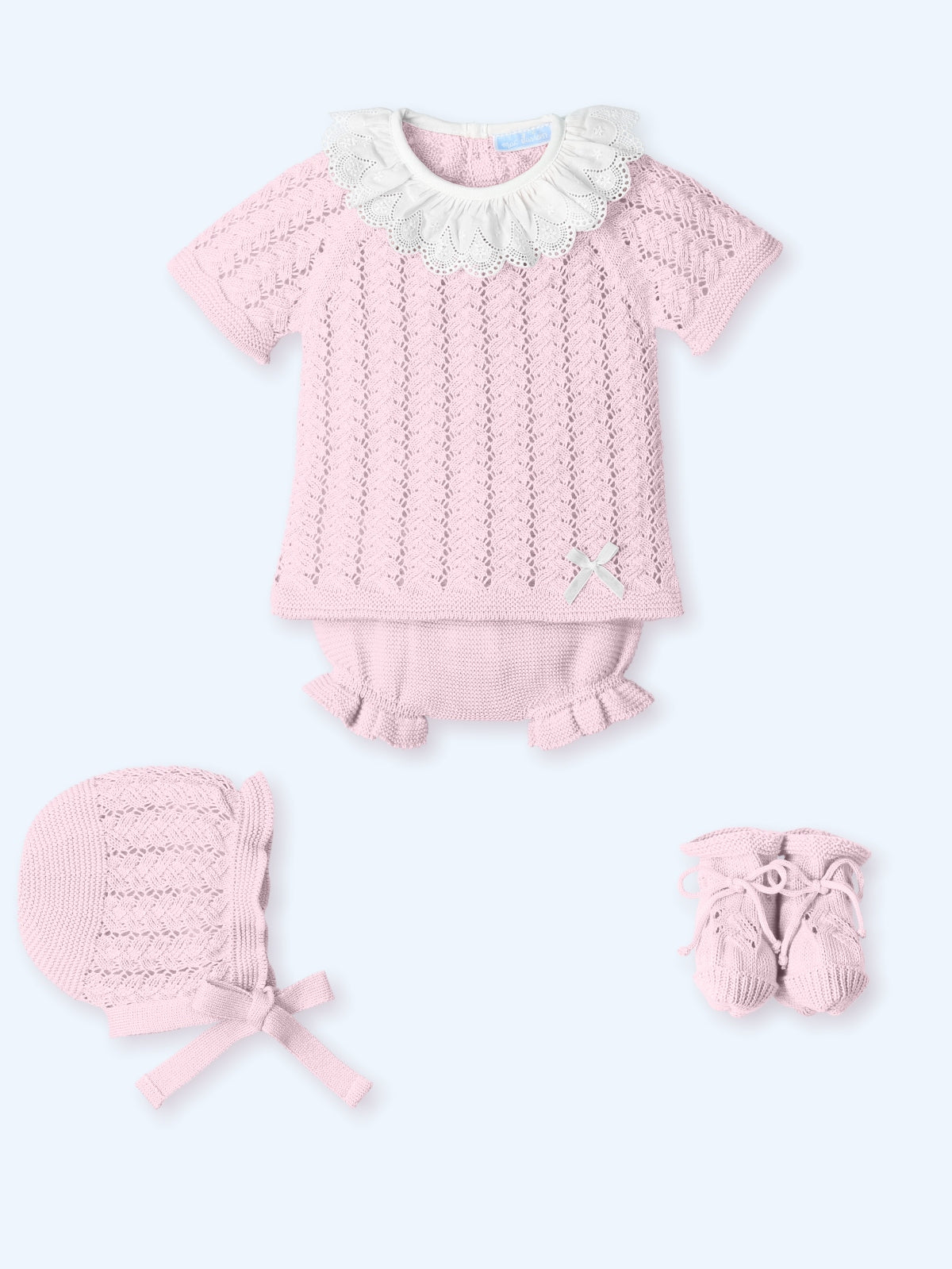 MAC ILUSION Floral Rustik Girls Pink Four Piece Knitted Set - 0035