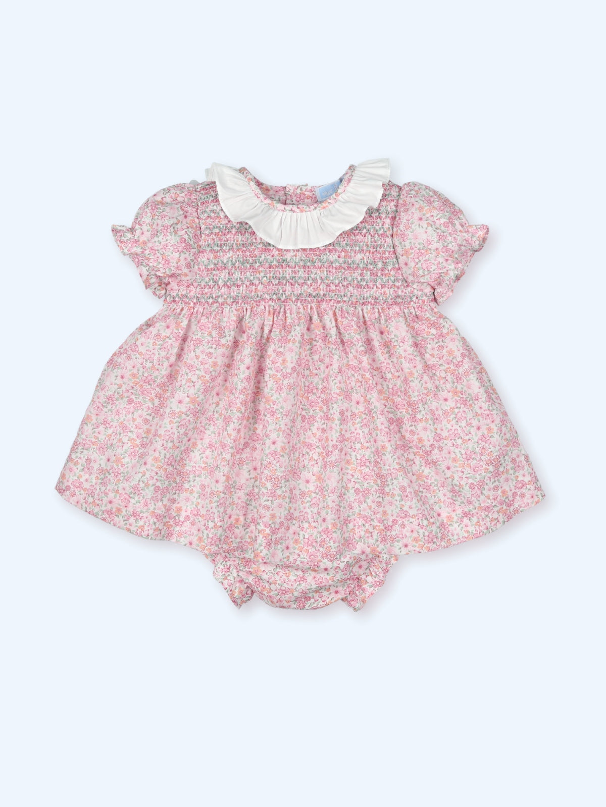 MAC ILUSION Viviana Girls Strawberry Pink Floral Smocked Dress & Knickers - 0123