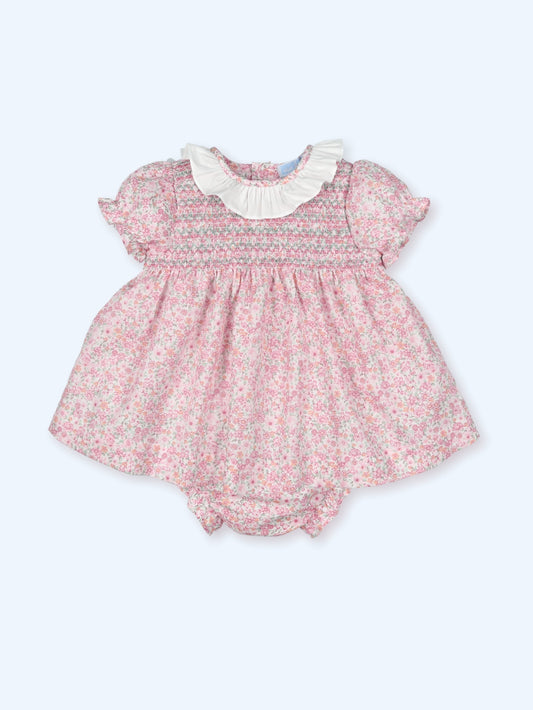 Mac Ilusión Viviana Girls Strawberry Pink Floral Smocked Dress & Knickers - 0123
