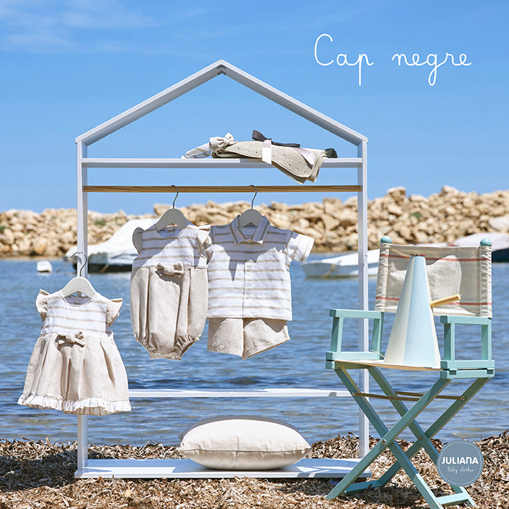 JULIANA Cap Negre Girls Beige & Cream Linen Romper