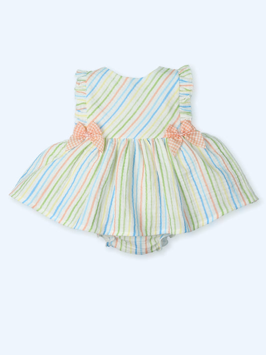 Mac Ilusión Lima Musel Girls Green Stripe Dress & Knickers - 0151