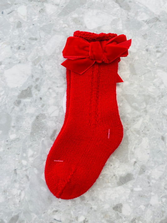 AW25 JULIANA Melodia Red Socks with Velvet Bow - 522