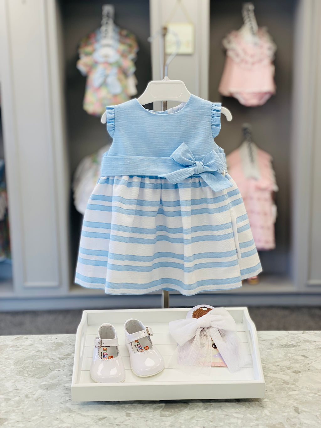 BASMARTI SS25 Agripina Girls Blue & White Stripe Dress - 25101