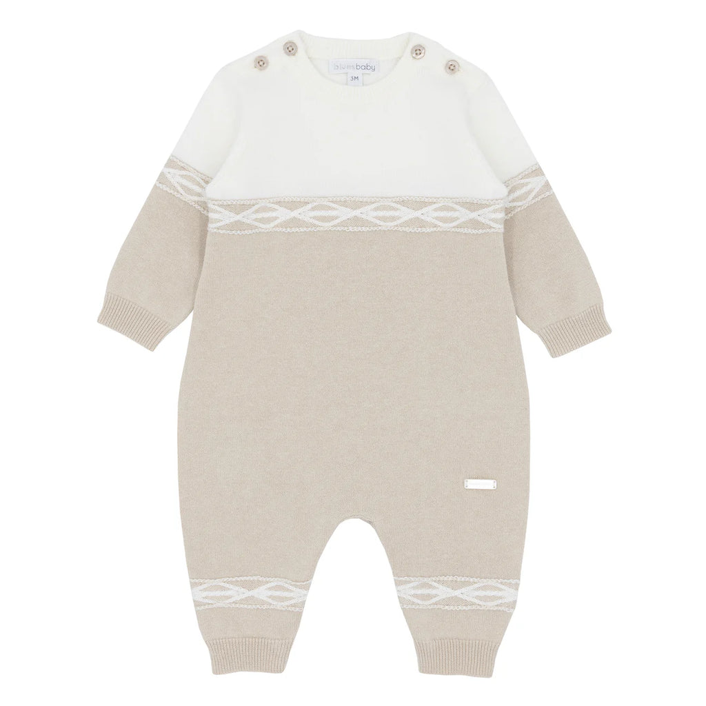 Blues Baby Bruges boys cream and beige knitted baby romper with geometric detailing